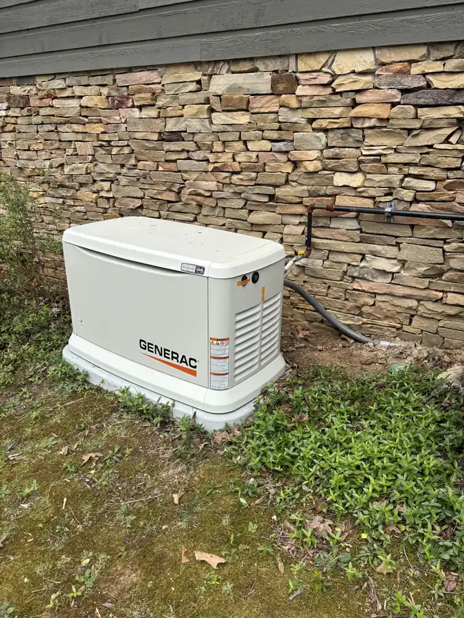 Standby generator tied into the gas at a stone home